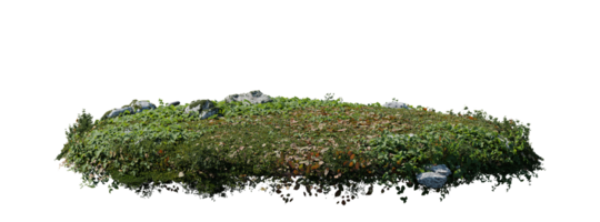 runda yta lappa täckt med blommor, grön eller torr gräs isolerat på vit bakgrund. realistisk naturlig element för design. ljus 3d illustration. png