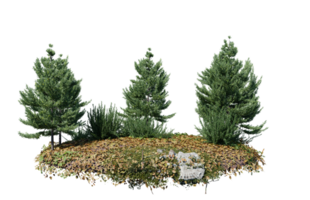 Round surface of Small Plant forest patch covered with flowers, green or dry grass isolated on transparent background. Realistic natural element for design. Bright 3d png