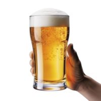 ai generado barman participación un vaso de cerveza en su mano aislado en transparente antecedentes png