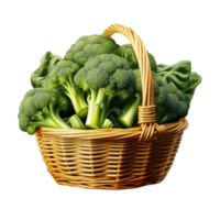 AI generated Fresh broccoli in a bamboo basket isolated on transparent background png