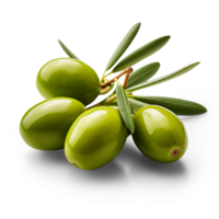 AI generated Green olives with leaves isolated on transparent background png