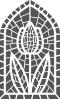 Church glass window. Stained mosaic catholic frame with religious symbol tulip flower. Outline illustration png