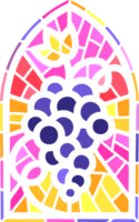 kyrka glas fönster. färgade mosaik- katolik ram med religiös symbol druva png