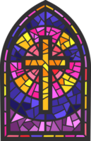 Church glass window. Stained mosaic catholic frame with religious symbol cross png