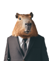ai generato antropomorfo capibara indossare completo da uomo su trasparente sfondo png