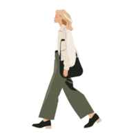 ai generado elegante mujer caminando con bolso, transparente fondo, suelto y fluido estilo png