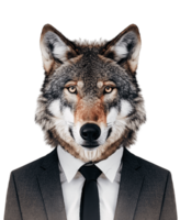 AI generated Anthropomorphic Wolf Wearing Suit on Transparent Background png