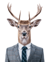 ai généré anthropomorphe cerf portant costume sur transparent Contexte png