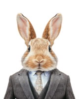 AI generated Anthropomorphic Bunny Wearing Suit on Transparent Background png