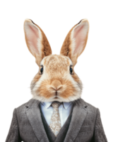 ai généré anthropomorphe lapin portant costume sur transparent Contexte png