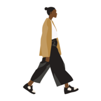 ai generado elegante negro mujer caminando , transparente fondo, suelto y fluido estilo png