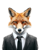 AI generated Anthropomorphic Fox Wearing Suit on Transparent Background png