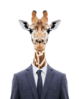 ai gerado antropomórfico girafa vestindo terno em transparente fundo png