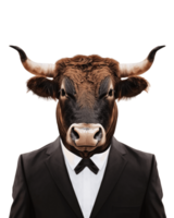 AI generated Anthropomorphic Bull Wearing Suit on Transparent Background png