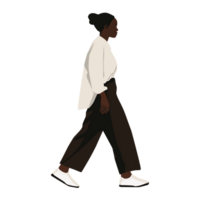 ai generado elegante negro mujer caminando , transparente fondo, suelto y fluido estilo png