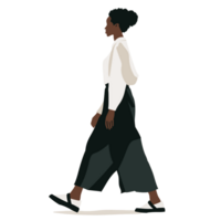 ai generado elegante negro mujer caminando , transparente fondo, suelto y fluido estilo png