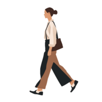 ai généré élégant femme en marchant avec Sac à main, transparent arrière-plan, ample et fluide style png