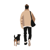 ai gerado à moda homem caminhando com cachorro, transparente fundo, solto e fluido estilo png