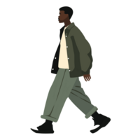 ai gerado à moda Preto homem caminhando , transparente fundo, solto e fluido estilo png