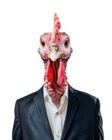 ai généré anthropomorphe poulet portant costume sur transparent Contexte png