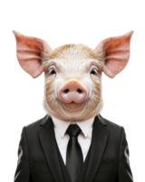 AI generated Anthropomorphic Pig Wearing Suit on Transparent Background png