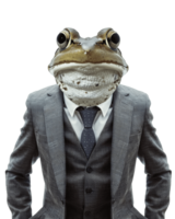 AI generated Anthropomorphic Frog Wearing Suit on Transparent Background png