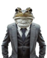 AI generated Anthropomorphic Frog Wearing Suit on Transparent Background png