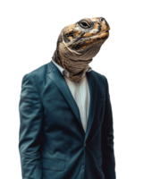 ai généré anthropomorphe tortue portant costume sur transparent Contexte png