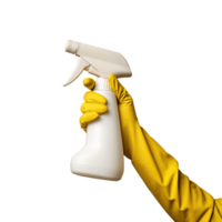 ai gerado saneamento imagem mão vestindo amarelo luvas segurando spray garrafa isolado png