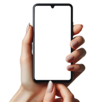 AI generated Female Hands Holding Smartphone with Blank Screen, Smartphone for Mockup, Isolated on Transparent Background png