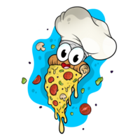 Cute pepperoni and vegetable pizza chef with giant cartoony eyes. png
