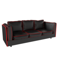 a black leather sofa with red piping on it png