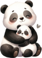 AI generated Cherished Panda Embrace - Mother and Cub Illustration, a precious moment of a panda mother hugging her cub, symbolizing love and familial bonds. png