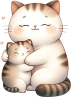 AI generated Contented Cat and Kitten Hugging Illustration, adorable essence of feline affection with a contented cat hugging a happy kitten, radiating joy and comfort. png