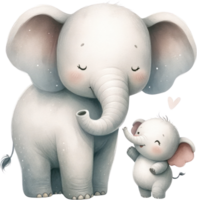 AI generated Mother Elephant with Calf Watercolor Illustration, adorable a tender moment between a mother elephant and her smiling calf, evoking a sense of loving protection. png