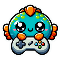 AI generated Cute Pet playing video games png