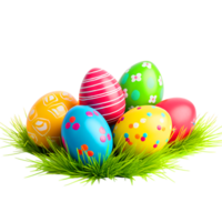 AI generated Colorful easter eggs on green grass png