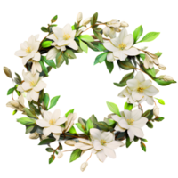 AI generated Lush Plumeria wreath with white flowers and greenery png