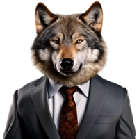 ai gegenereerd een wolf gekleed in een pak en stropdas png