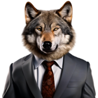 ai généré une Loup habillé dans une costume et attacher png