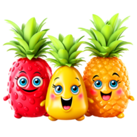 ai generiert komisch Früchte Ananas und Erdbeere png