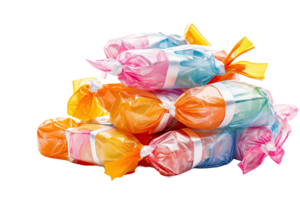 ai généré une pile de coloré bonbons sur une blanc Contexte png