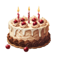 AI generated White cake with three lit candles. Perfect for birthday party, party invitations, and celebratory social media posts. png