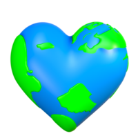 3d earth globe love hearth shape icon png