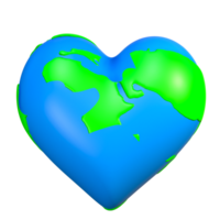 3d earth globe love hearth shape icon png