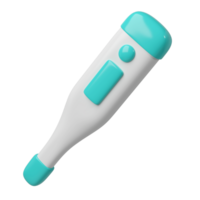 3d medical electronic thermometer icon. Rendering illustration of medicine diagnostic instrument to temperature measurement in turquoise color. Cute cartoon design. Healthcare tool png