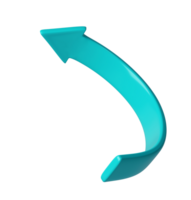 Turquoise 3d half circle arrow up direction. Sign or icon for web button and interface and navigation design illustration png