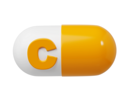 Orange pill or capsule filled with vitamin C. 3D Rendering illustration png