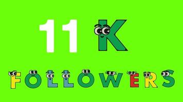 11k suiveurs texte animation dans vert Contexte 11k suiveurs animation vidéo video