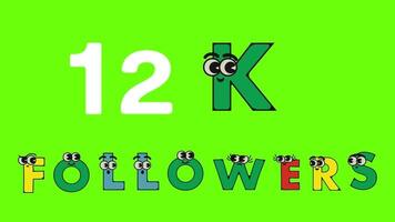 12k followers text animation in green background 12k followers animation video
